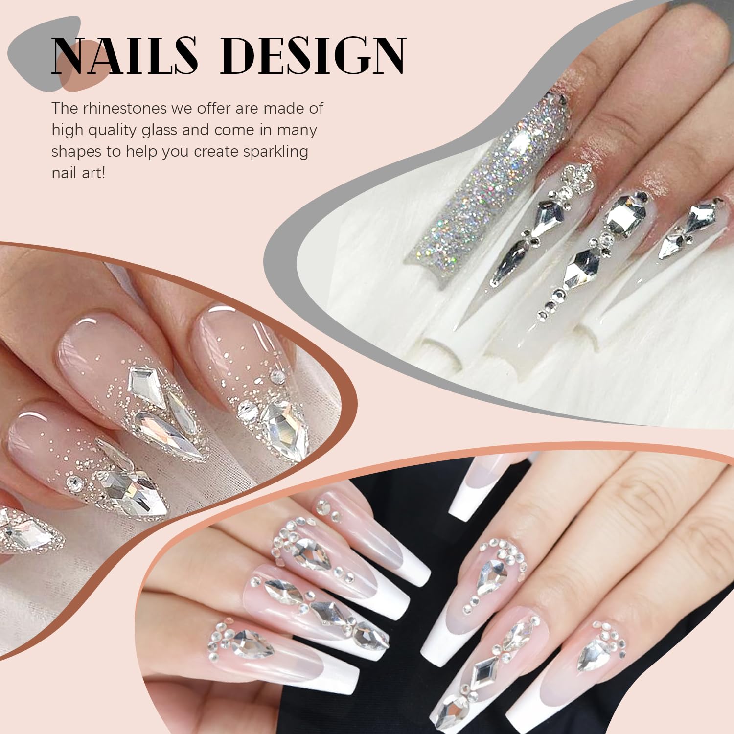 1680Pcs Silver Clear Nail Rhinestones 180Pcs Multi Shapes Glass Flatback Nail Gems + 1500Pcs 1.5-4mm Round Crystal, Manicure Nail Charms Diamond Gemstones for Acrylic Nails Decoration-GlimoraGlow