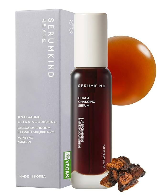 SERUMKIND Chaga Mushroom Serum for Korean Face Skincare - Beta Glucan Extract - Nourishing & Hydrating - Provides Deep Hydration for Extremely Dry Skin - Vegan & Cruelty-Free – 1.01 fl.oz.-GlimoraGlow