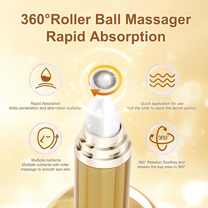 5% Caffeine Eye Serum With Roller For Dark Circles & Puffiness Bags Under Eye Treatment- Caffeine Eye Cream with 360° Massage Ball Roller For Anti Aging Wrinkles Fine Lines - Under eyes treatment-GlimoraGlow