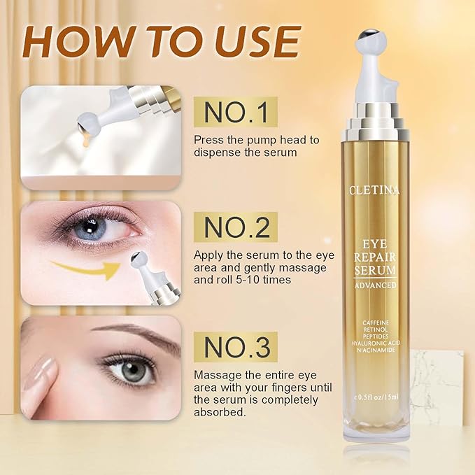 5% Caffeine Eye Serum With Roller For Dark Circles & Puffiness Bags Under Eye Treatment- Caffeine Eye Cream with 360° Massage Ball Roller For Anti Aging Wrinkles Fine Lines - Under eyes treatment-GlimoraGlow
