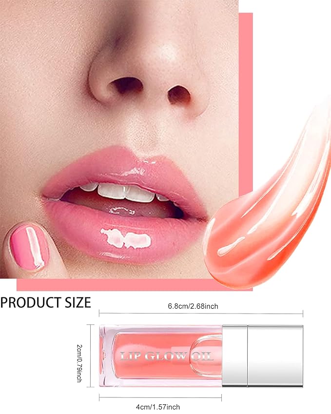 Hydrating Plumping Lip Glow Oil,Tinted Lip Gloss,Transparent Toot Lip Oil,Long Lasting Moisturizing Clear Glow Reviver Lip Oil for Lip Care Dry Lips,Women's Day Makeup Gift for Women(#001 Pink)-GlimoraGlow
