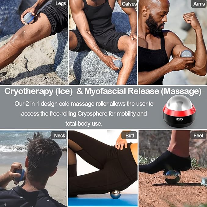 iECO Cryosphere Cold Massage Roller Ball - Massage Ball for Cold & Heat Relief, Myofascial Release, Trigger Point Therapy, Muscle Knots - Deep Tissue Ice Massager-GlimoraGlow