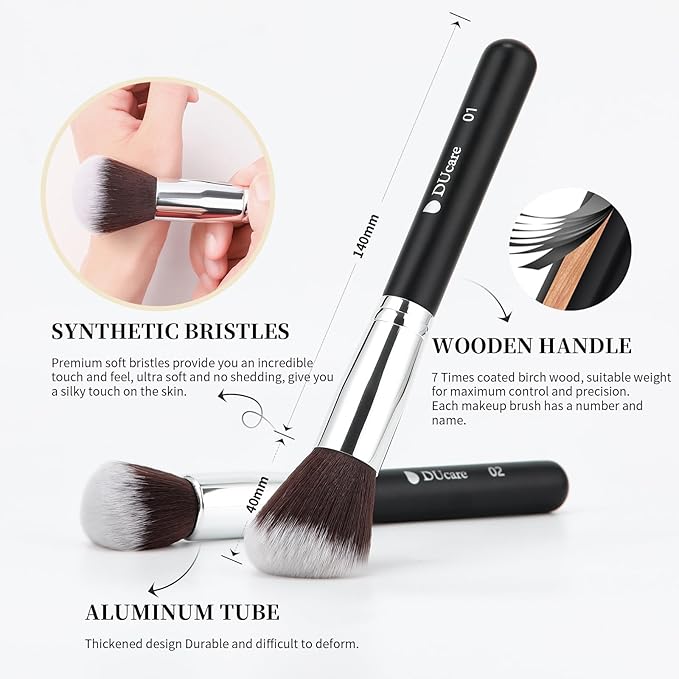 DUcare 15pcs Classic Black Makeup Brush Set with Bag Professional Soft Synthetic Foundation, Blending, Eyeshadow, Powder, Concealer Brushes for Flawless Makeup Application-GlimoraGlow