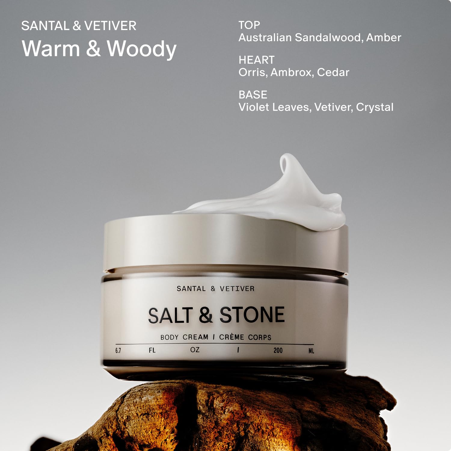 Salt & Stone Body Cream – Santal & Vetiver | Hydrating Formula with Seaweed Extracts, Spirulina & Squalane | Deep Hydration, Skin Barrier Support & Healthy Glow | for all Skin Types (6.7 fl oz)-GlimoraGlow