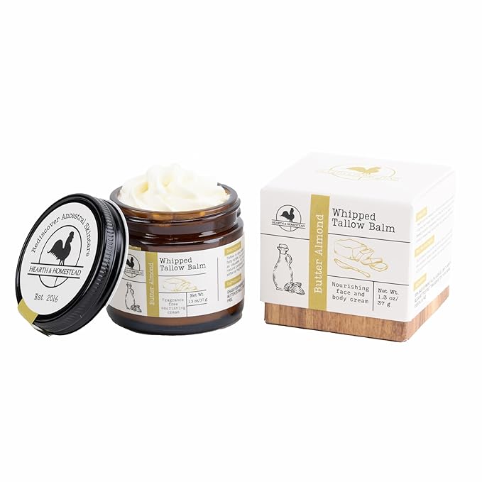 Handmade Whipped Tallow Balm (Butter Almond): Fragrance-Free, No Essential Oils - 1.3 oz-GlimoraGlow