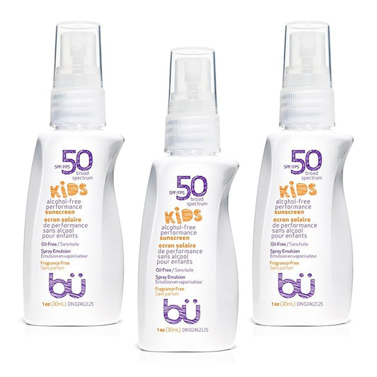 BU SPF 50 Kids Sunscreen Spray for Face and Body, Non Aerosol Spray, Fragrance Free, Clear, Non Greasy, Water Resistant, Fragrance Free 1 oz (3 Pack)-GlimoraGlow