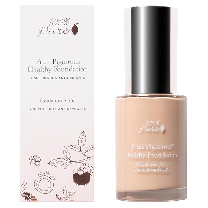 100% PURE Healthy Foundation Full Face Coverage Makeup, Liquid Matte Finish with Anti-Aging Benefits - Vegan Gorgeous Fruit Pigmented White Peach Color (Light with Warm Undertone) - 1 Fl Oz-GlimoraGlow