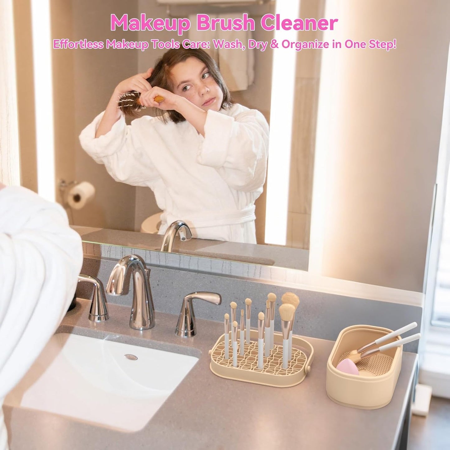 Makeup Brush Cleaner Mat 3 in 1 Makeup Brush Holder Silicone Makeup Brush Drying Rack Make Up Brush Cleaning Bowl Make Up Brush Cleaner Pad Cosmetic Storage Box Cleaning Tool for Sponge Powder Puff-GlimoraGlow