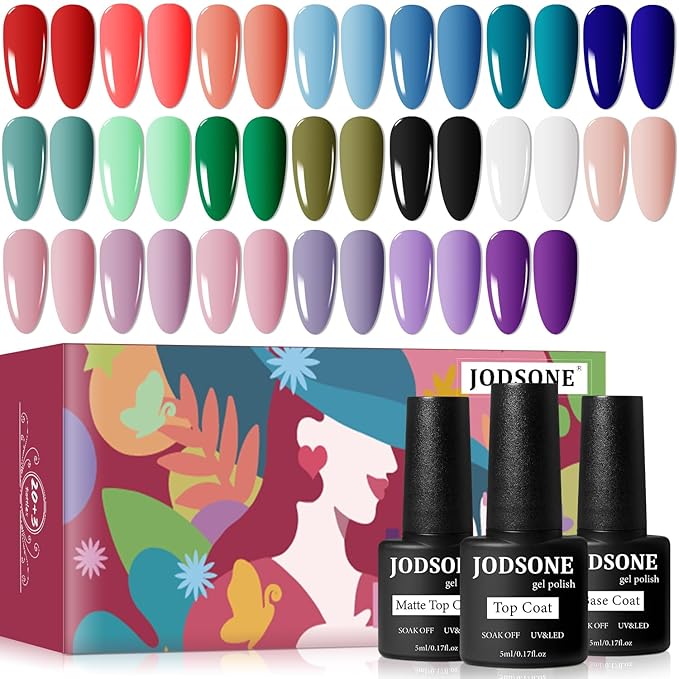 JODSONE 23 PCS Gel Nail Polish Set with Base Glossy and Matte Top Coat Multicolored Gel Nail Long Lasting Suitable for All Seasons-GlimoraGlow