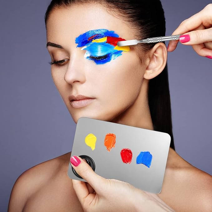 2 in 1 Set Makeup Mixing Palette, Stainless Steel Foundation Palette with Spatula for Mixing Foundation Eye Shadow Eyelash Nail Art-GlimoraGlow