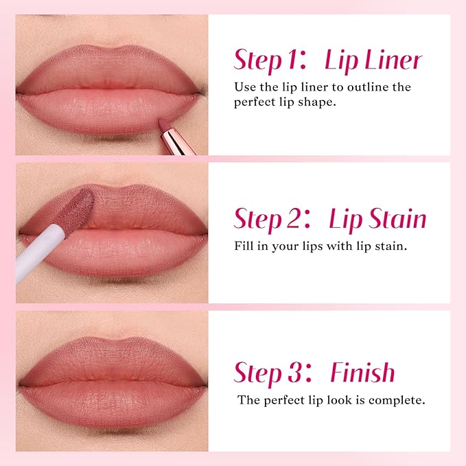 2-IN-1 Lip Liner and Lip Stain, High Pigmented Long Lasting Velvet Lip Tint, Well-Defined Lipliner, Weightless Waterproof Not Animal Tested, Matte Finish Makeup-GlimoraGlow