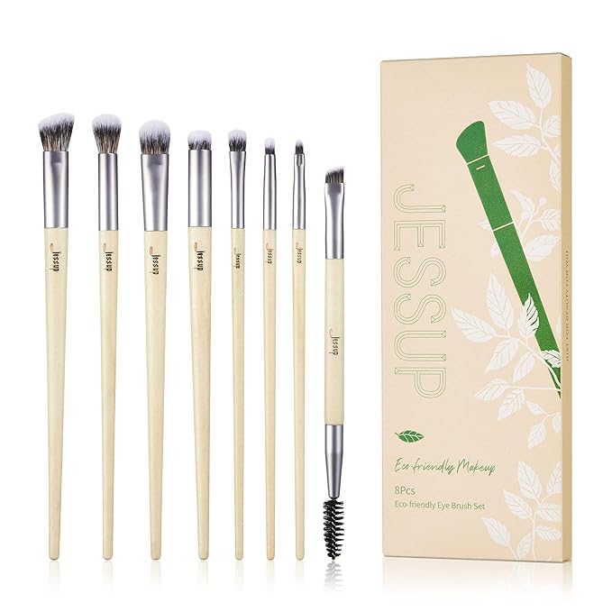 Jessup Eyeshadow Brush Set 8pcs Eye Makeup Brushes Premium Cruelty-Free Eyeshadow Blending Concealer Eyebrow Eyeliner Spoolie Brush Kit T328-GlimoraGlow