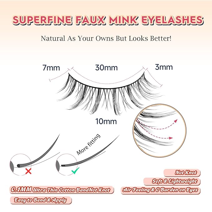 Manga Lashes Natural False Eyelashes 10MM Short Anime Lashes Thin Band Korean Lashes 3D Volume Strip Lashes Wispy Manhua Eyelashes 7 Pair Asian Lashes Siligli-GlimoraGlow