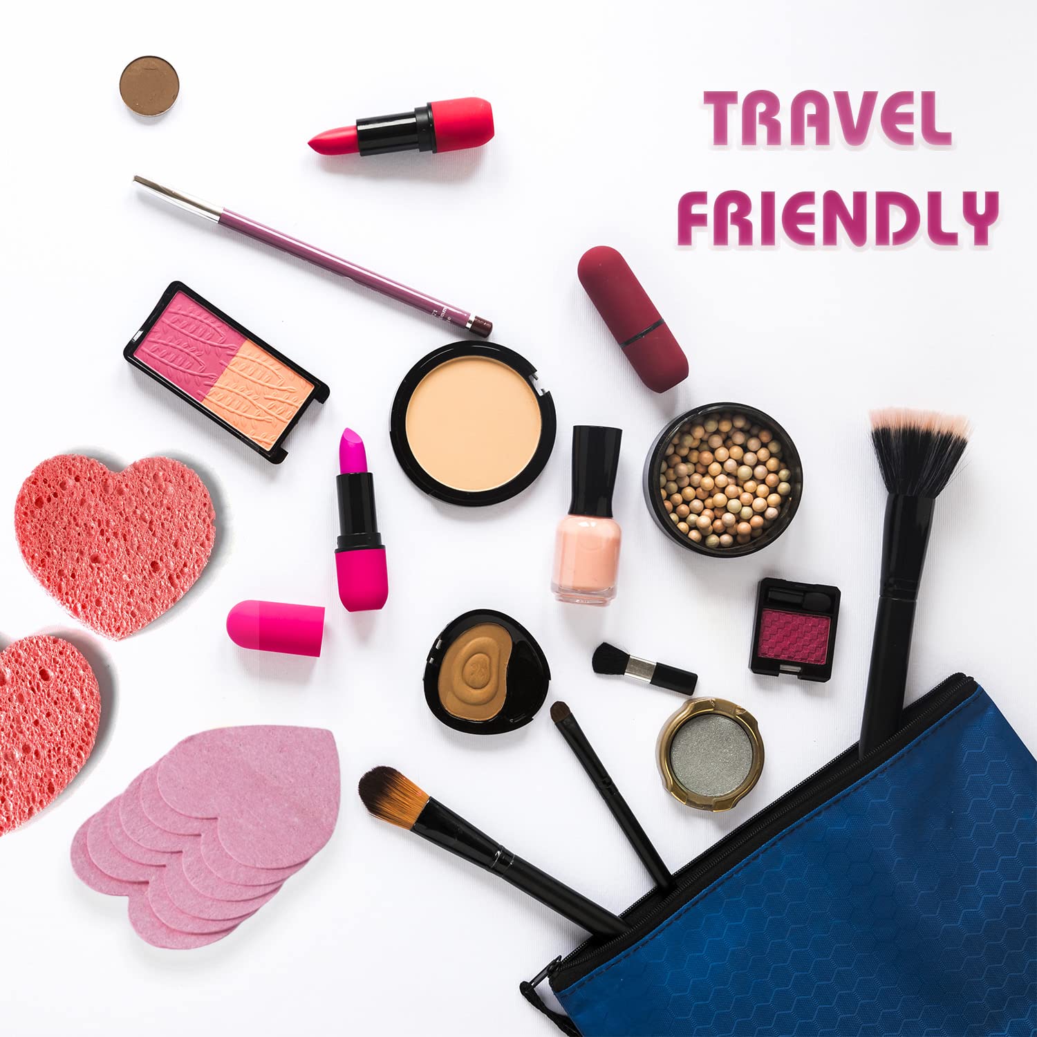 60-Count Compressed Facial Sponges | Makeup Remover Sponge | 100% Natural Cosmetic Spa Sponges for Facial Cleansing | Exfoliating Mask | Face Scrubber (Heart)-GlimoraGlow