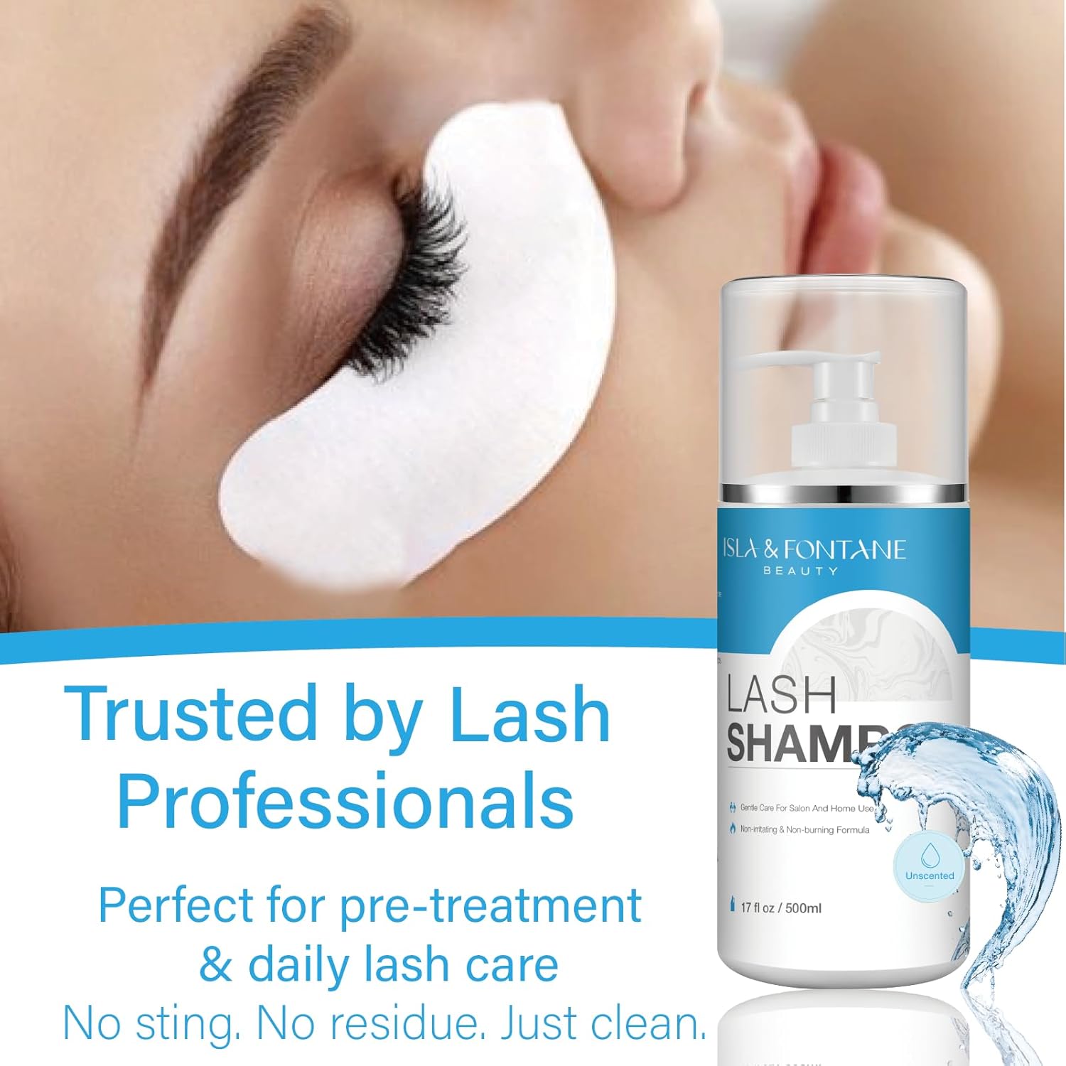 Isla & Fontane Lash Shampoo Bulk – Multi-Scent Series – 17 fl oz / 500ml | Gentle Eyelash Cleanser for Lash Extensions | Non-Irritating | Professional Lash Bath Foam For Salon And Home Use (Unscented)-GlimoraGlow