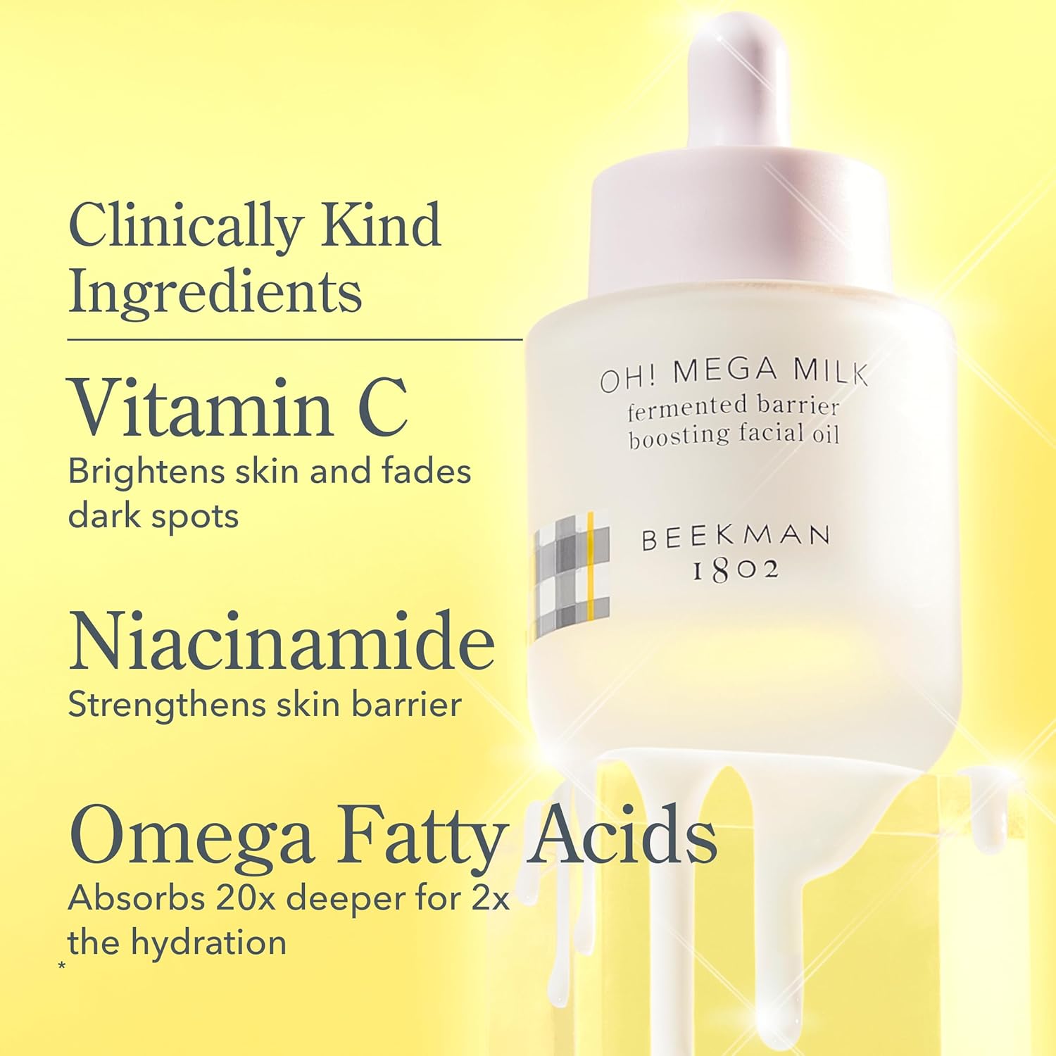Beekman 1802 Oh Mega Milk Facial Oil - Hydrating Vitamin C & Niacinamide Serum - Repairs Skin Barrier & Reduces Dark Spots From Aging - Fragrance Free, Sensitive Skin Safe-GlimoraGlow