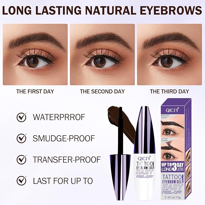 2025 New Tattoo Eyebrow Gel Easy Peel Off for Women, Upgrade Eyebrow Tattoo Peel Off, Transfer-proof Eyebrow Gels Waterproof for All Skin Types (Brown)-GlimoraGlow
