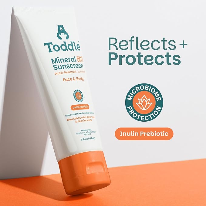 Prebiotic Mineral Sunscreen SPF 50 for Kids & Baby, Face & Body Sun Protection, Reef Safe, Non-Toxic Zinc Oxide Broad Spectrum, Water-Resistant, No White Cast, Travel Size 1.7oz-GlimoraGlow