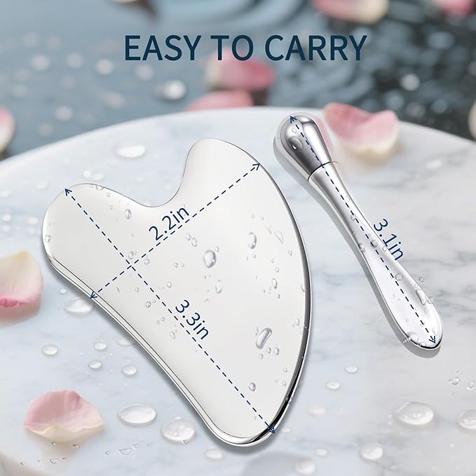 Stainless Steel GuaSha & Eye Cream Applicator Facial Tools, Metal Guasha for Face Neck, Eye Massager Tool, Lymphatic Drainage Face Massage Tool, Skin Care Gift-GlimoraGlow