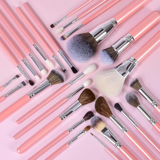 Bueart Design Makeup Brushes Set 26pcs Real Natural Goat Hair Professional labeled Foundation Face Blending Blush Concealers Eyeshadow Brush Set(26Pcs Pearl Pink)-GlimoraGlow