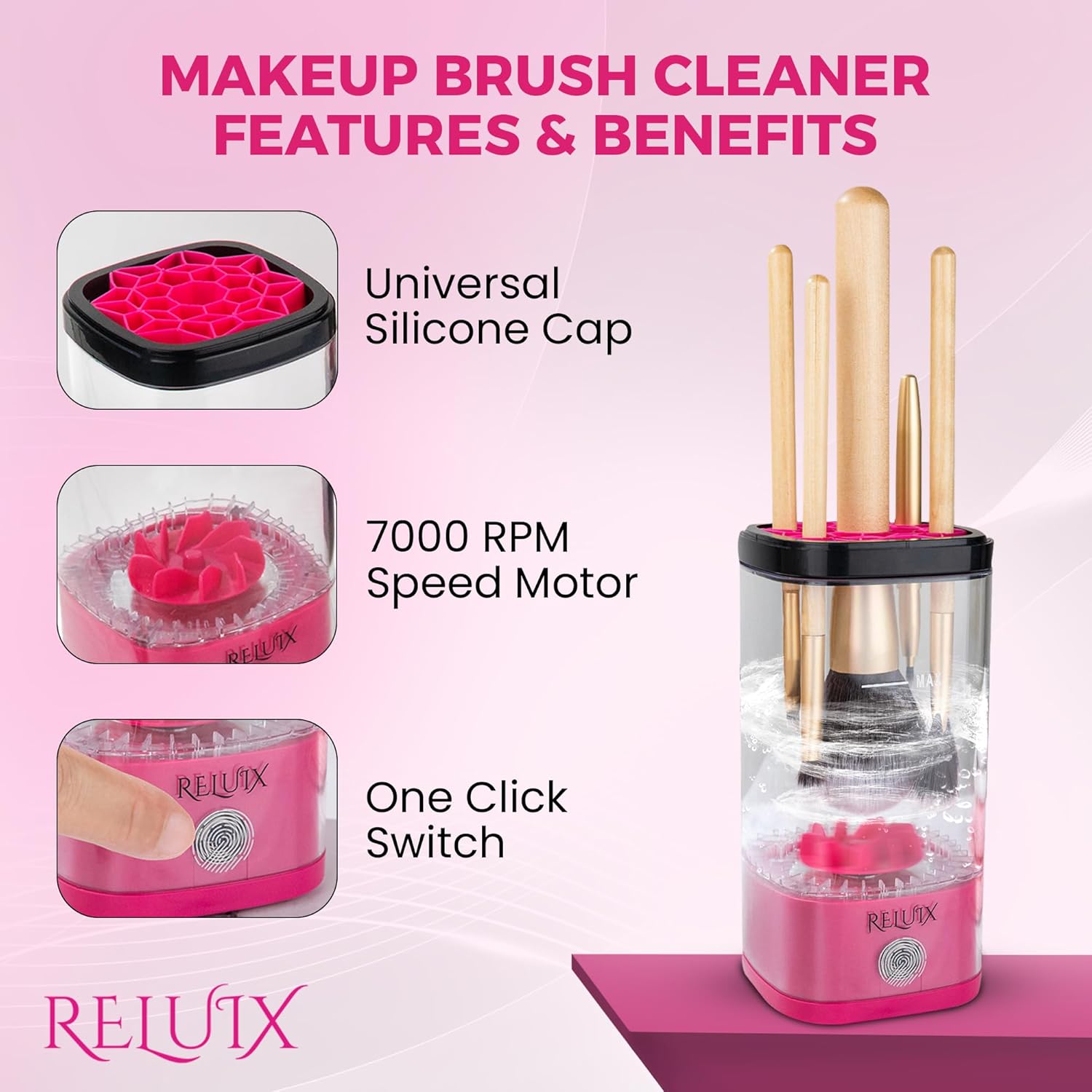 Makeup Brush Cleaner Machine – Electric Makeup Brush Cleaner Cleanser and Dryer, Automatic Spinning Brush Washer for Deep Cleaning, Cosmetic Brush Cleaner for Beauty Blender & Makeup Sponge-GlimoraGlow