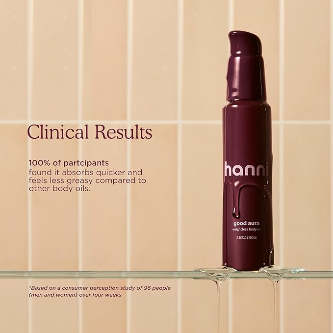 HANNI Good Aura Dry Body Oil, Lightweight After-Shower Moisturizer with Jojoba, Coconut, Baobab, and Buriti Oils, Non-Greasy Skincare for Soft Skin, 100 mL / 3.38 oz-GlimoraGlow