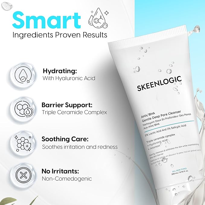 5% Lactic Acid + 2% Salicylic Acid Cleanser –Non-Stripping AHA/BHA Exfoliating Face & Body Wash With Ceramides. Minimizes Pores, Keratosis Pilaris, Acne, Ingrown Hairs & Psoriasis-200ml.-GlimoraGlow