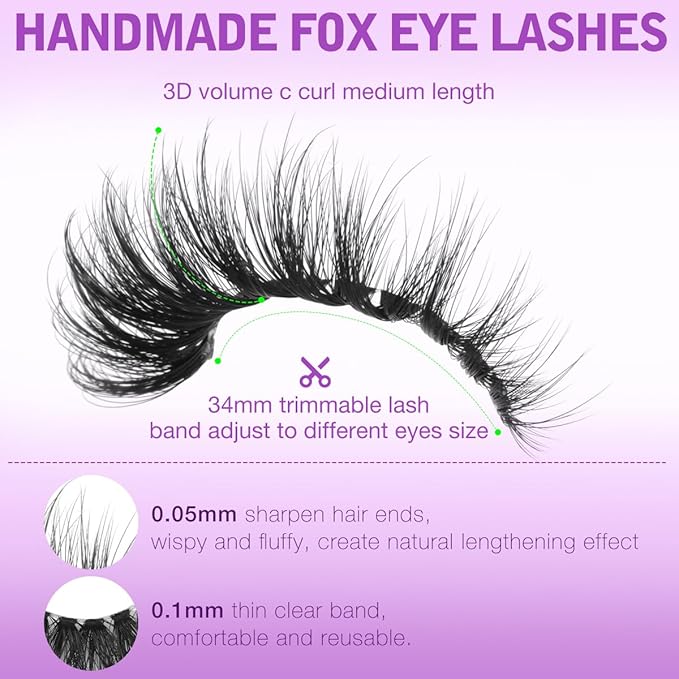 Lashes Clear Band Fox Eye Lashes 3D Volume Faux Mink Eyelashes Wispy False Eyelashes Strips 7 Pairs by Kiromiro-GlimoraGlow