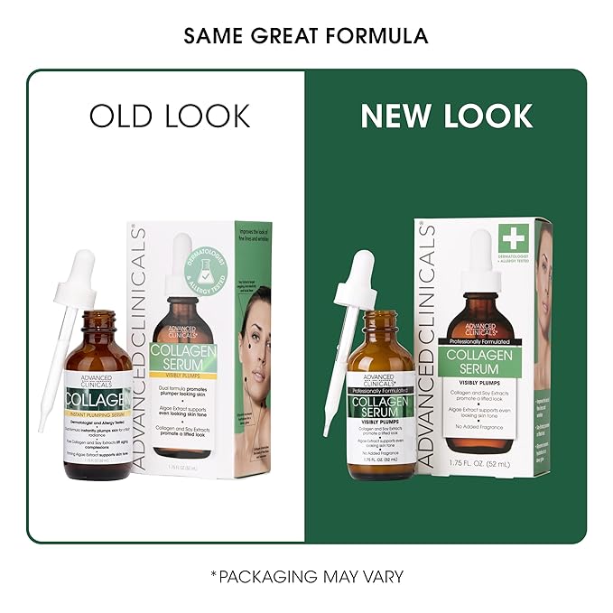 Advanced Clinicals Collagen Serum For Face | Visible Anti Aging Collagen Peptide Serum + Hyaluronic Acid Moisturizer Improves Look Of Wrinkles, Dry Skin, & Fine Lines, No added Fragrance, 2-Pack-GlimoraGlow