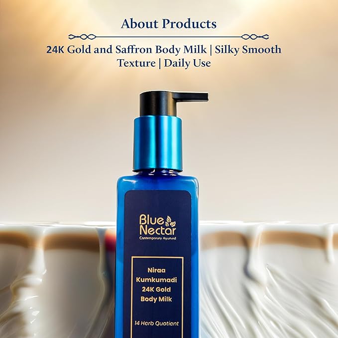 Blue Nectar 24K Carat Gold Body Milk for Women & Men | Body Lotion with Plant Based AHA & Niacinamide | Moisturizer for Body | All Skin Types (14 Herbs, 6.76 Fl Oz)-GlimoraGlow