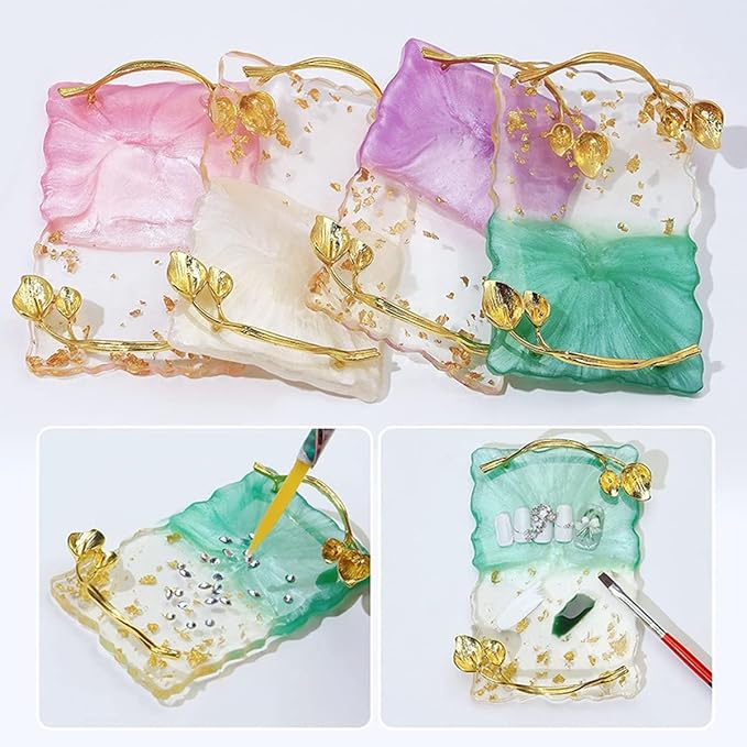 2023 Retro Nail Art Palette, Nail Painting Mixed Color Palette with Leaves Handle, Nail Holder Gel Color Makeup Display Board Pallet (Green)-GlimoraGlow
