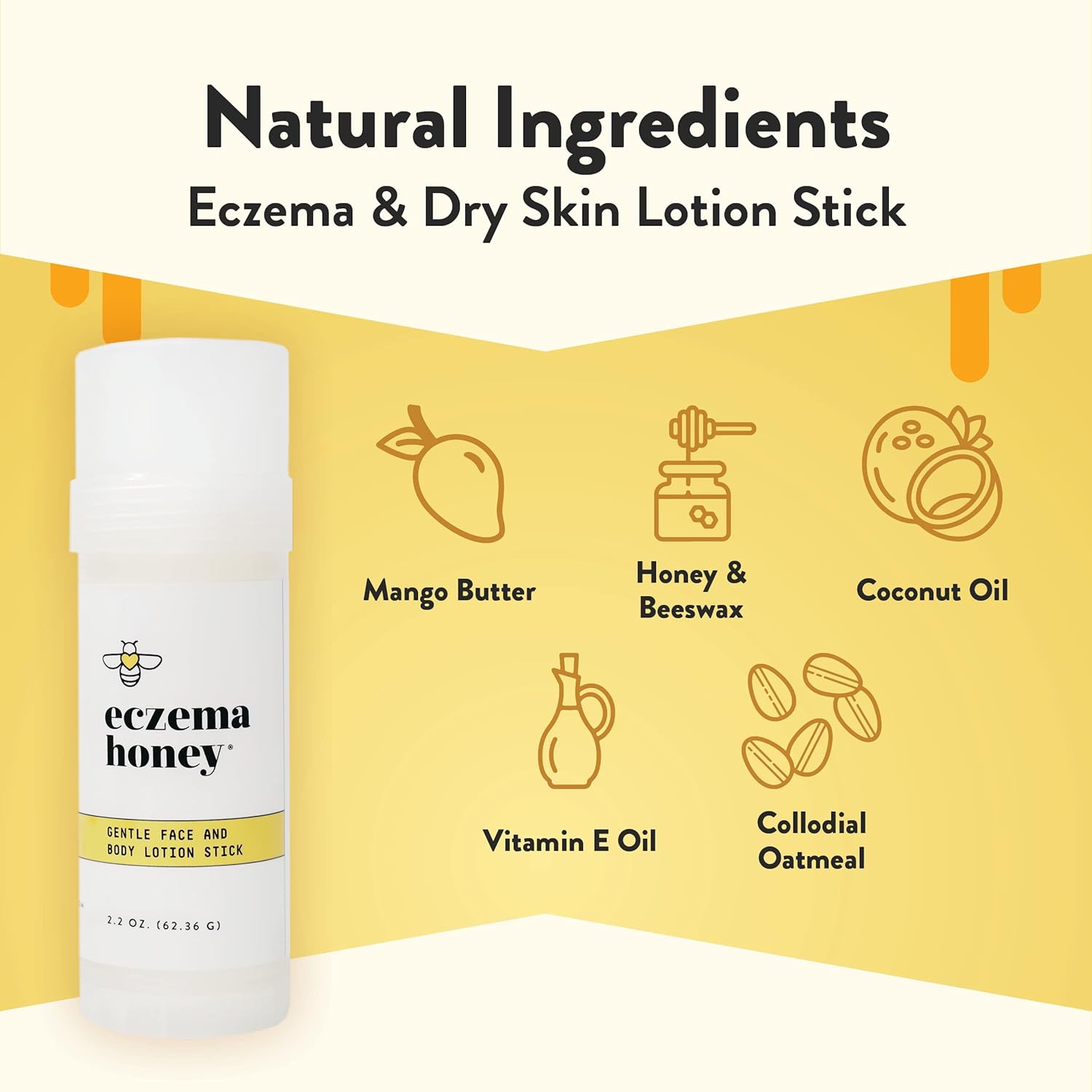 ECZEMA HONEY Gentle Face & Body Lotion Stick - Moisturizing Colloidal Oatmeal Hand Cream for Extremely Dry Skin - Eczema Lotion Helps Psoriasis, Dermatitis & More (2.2 Oz)-GlimoraGlow