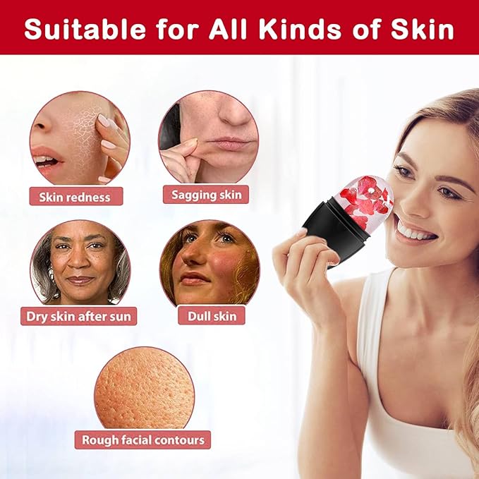 XHJRI Ice Face Roller Massager,Ice Cube Roller for Face, Eyes and Neck Naturally Conditioning and Skin Care,De-Puff Eye Bags,Reduce Migraine Pain,Reusable Massage Silicone Ice Mold (New Black White)-GlimoraGlow