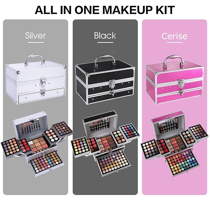 132 Color All In One Makeup Gift Set Kit- Includes 94 Eyeshadow, 12 Lip Gloss, 12 Concealer, 5 Eyebrow powder, 3 Face Powder, 3 Blush, 3 Contour Shade, 2 Lip Liners, 2 Eye Liners, 4 Eyeshadow Brush-GlimoraGlow