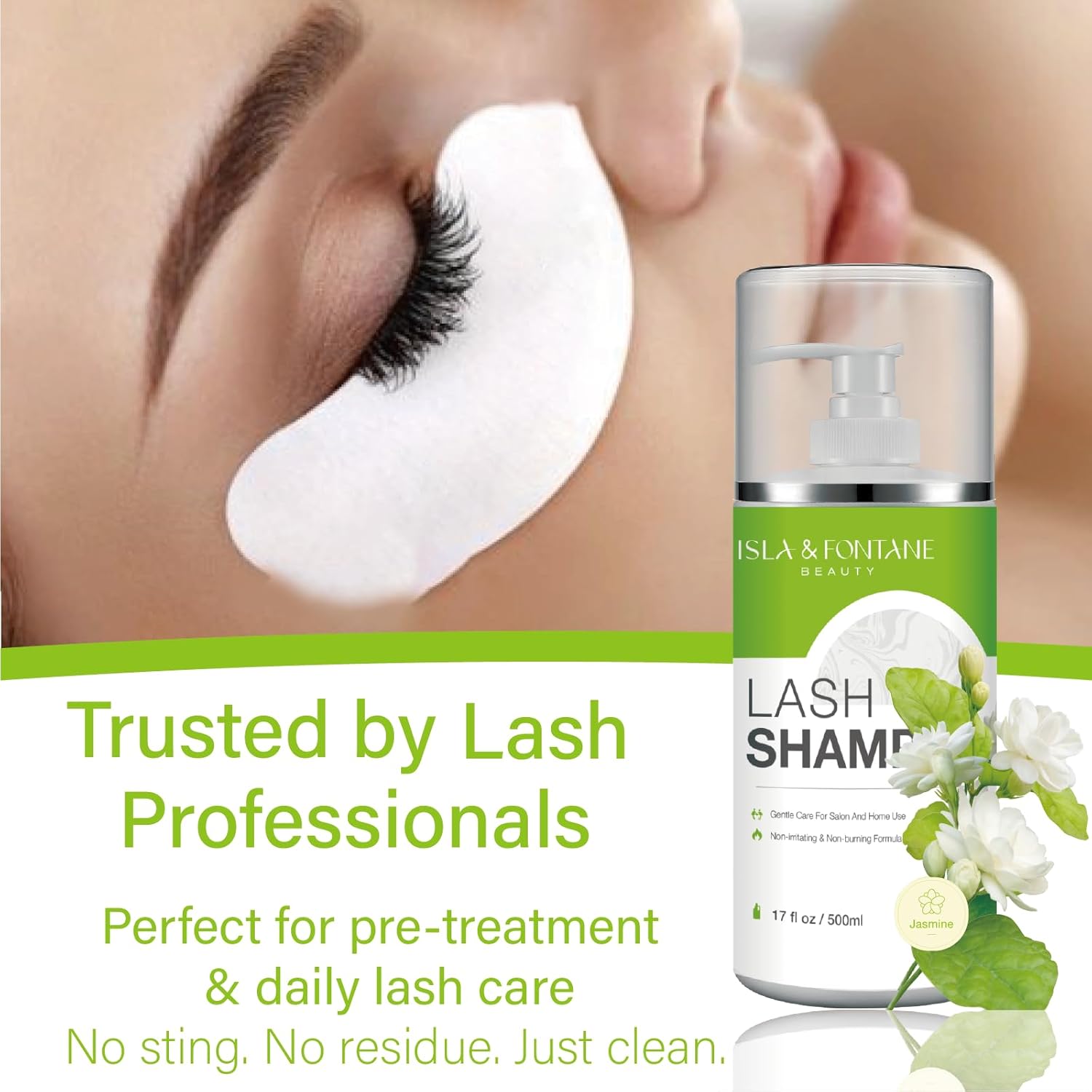 ISLA & FONTANE Lash Shampoo Bulk – Multi-Scent Series – 17 fl oz / 500ml | Gentle Eyelash Cleanser for Lash Extensions | Non-Irritating | Professional Lash Bath Foam For Salon And Home Use (Jasmine)-GlimoraGlow