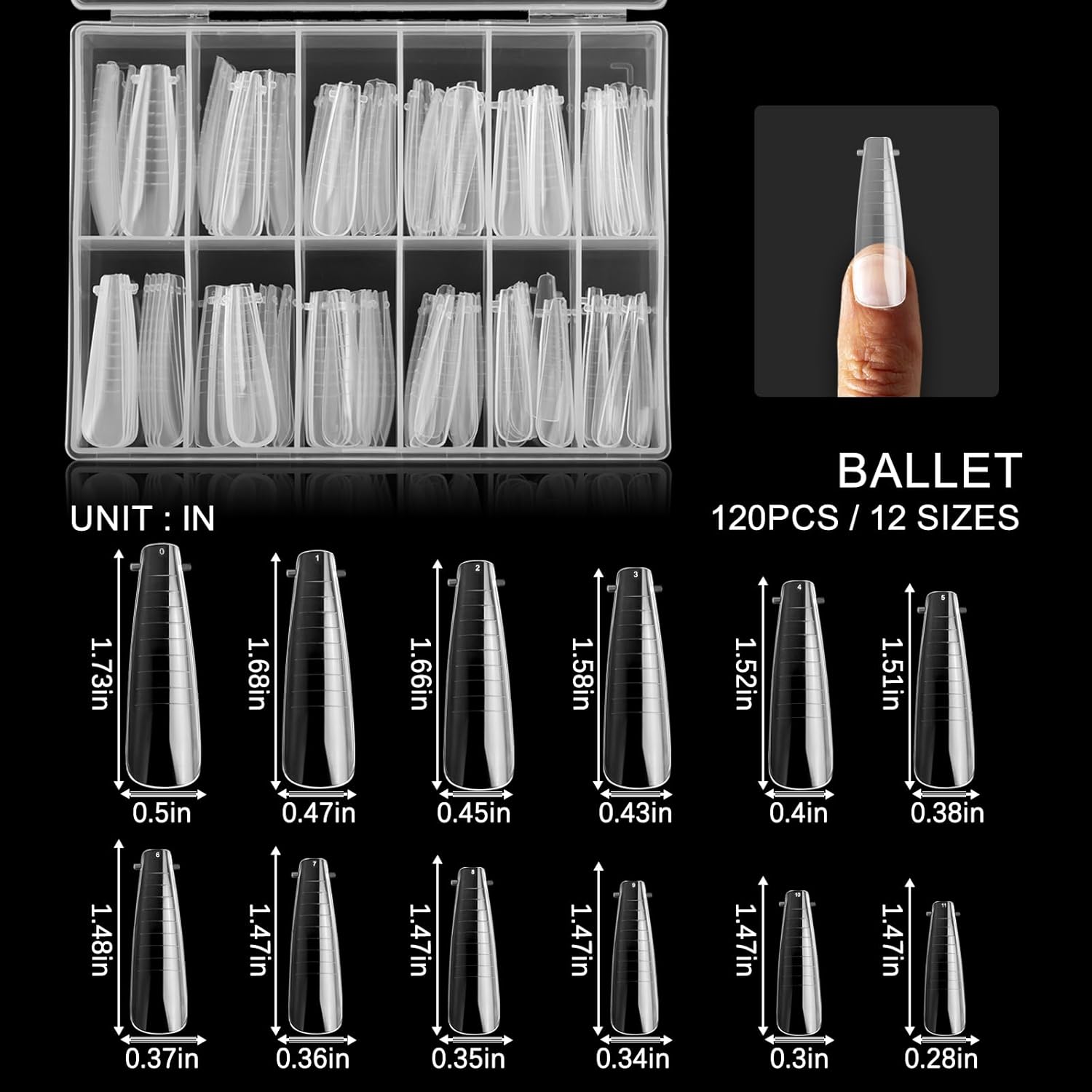 120Pcs Clear Dual Nail Forms,Long Ballet Extension Poly Nail Gel Nail Forms Full Cover Nail Molds 12 Sizes for Solid Nail Gel Glue Nail Art Design Salon&DIY(Extra Long Ballet)-GlimoraGlow