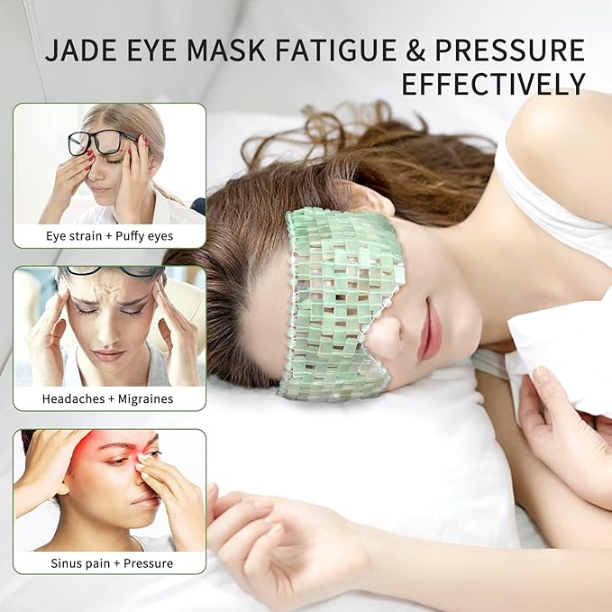Jade Eye Mask, gemshan 2 Pcs Stone Eye Mask Hot or Cold Use, Green Jade Facial Eye Sleeping Mask-GlimoraGlow