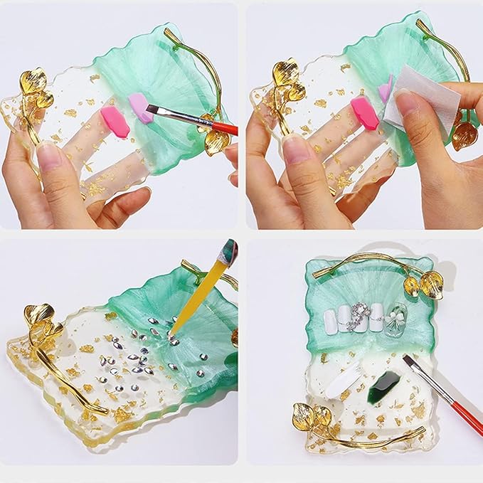 2023 Retro Nail Art Palette, Nail Painting Mixed Color Palette with Leaves Handle, Nail Holder Gel Color Makeup Display Board Pallet (Green)-GlimoraGlow