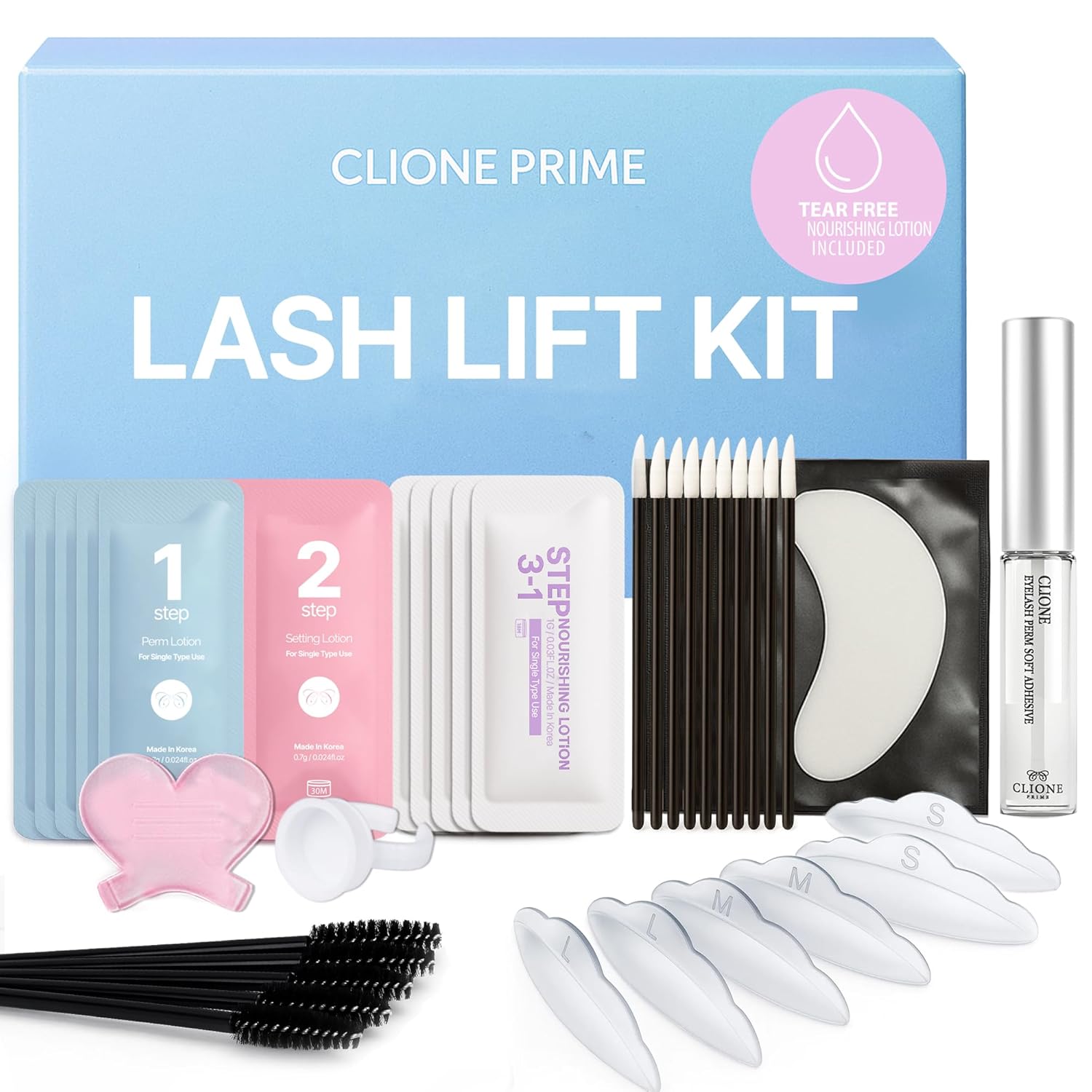 Korean Lash Lift Kit - 5 Sets Eyelash Curling Perm with Upgraded Glue, Easy for Beginner & Professional, Semi Permanent Perming Wave Suitable For Salon, Blue-GlimoraGlow
