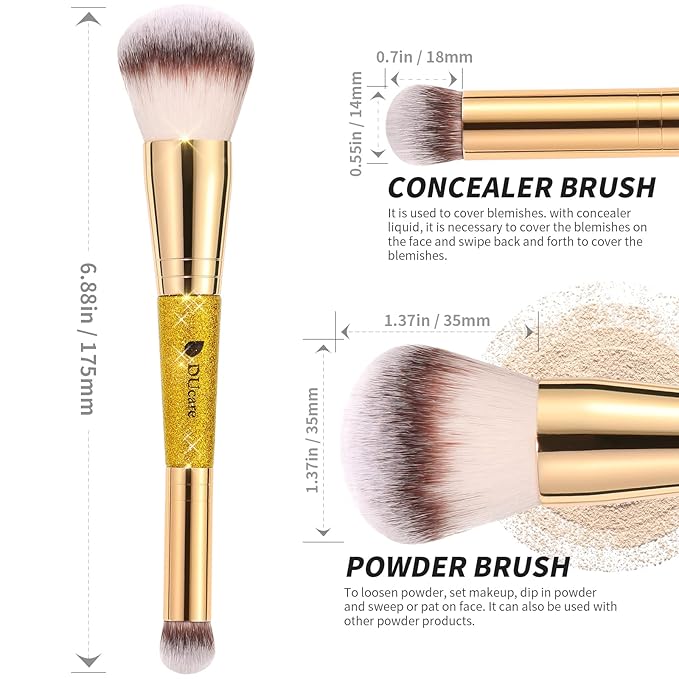 DUcare Powder Concealer Brush Foundation Makeup Brushes Double Ended Perfect for Rounded Taperd Liquid, Cream, Powder,Blending, Buffing-GlimoraGlow