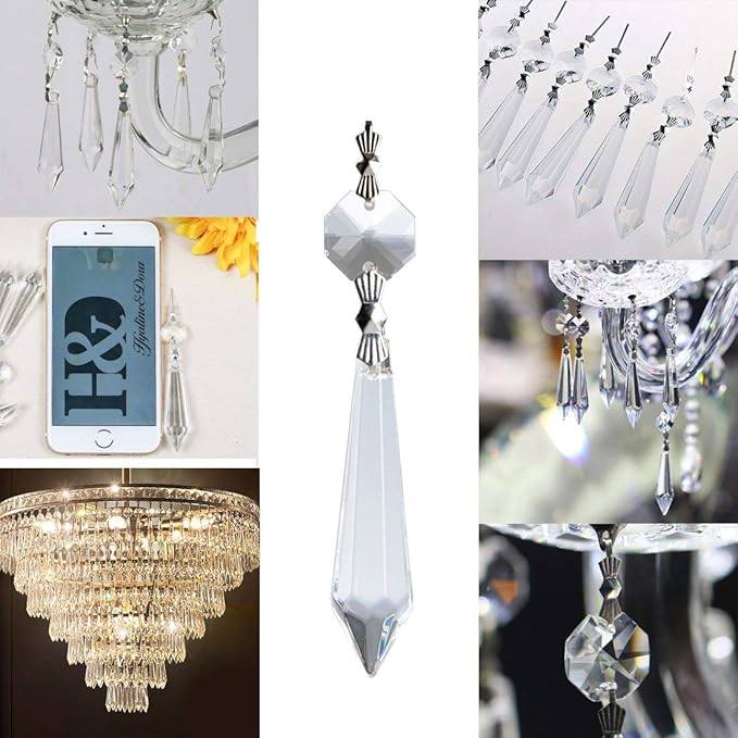 H&D HYALINE & DORA 20PCS 55mm Clear Chandelier Icicle Crystal Prisms Lamp Decoration
