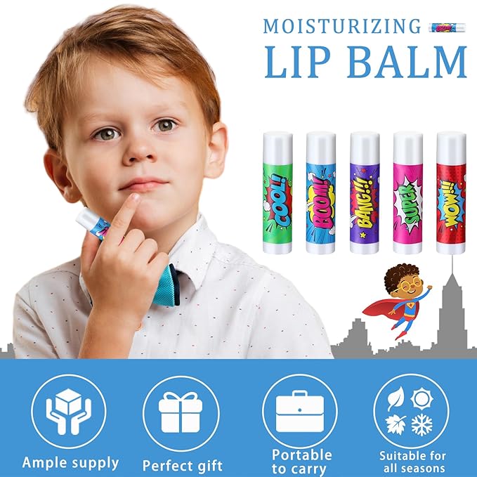 100 Pcs Hero Party Favors Lip Balms Bulk for Kids Birthday Party Moisturizing Lip Balm for Hero Themed Celebration Gifts Lip Care Products for Classroom Rewards Favor Party Supplies-GlimoraGlow