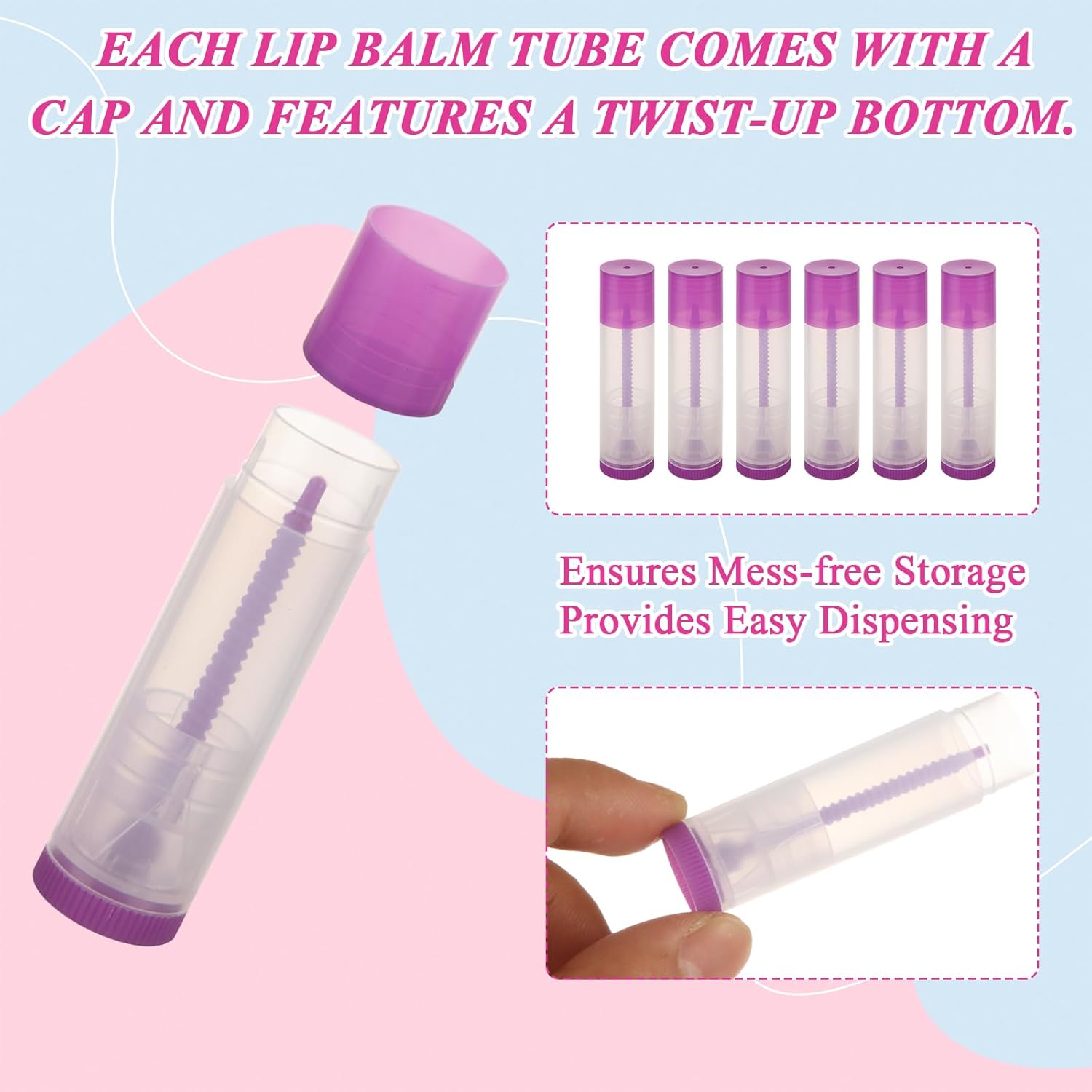 200Pack Plastic Lip Balm Tubes 5ml/5g Purple Lip Balm Containers, Chapstick Tubes Empty with Filling Tray and Spatula, Rotating Type Refill Lip with Cap for DIY Make Up Lip Balm-GlimoraGlow