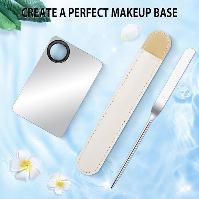 2 in-1 Set Make up Mixing Palette, Foundation Mixing Palette Stainless Steel Makeup Palette with Makeup Spatula for Professional Cosmetic Artist Make up Palette for Mixing Foundation Nail-Art-GlimoraGlow
