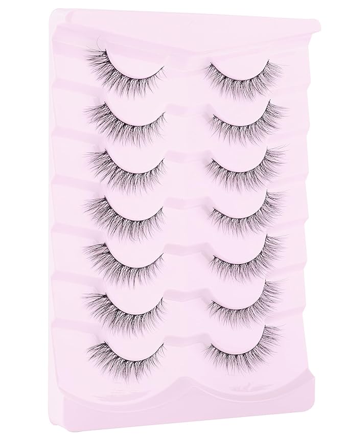 Lashes Natural Cat Eye Lashes Wispy Lashes 13mm False Lashes Wispy Lashes C Curl Strip Eyelashes Thin Cotton Band Soft Fake Eyelashes False Lashes Pack 7 Pairs-GlimoraGlow