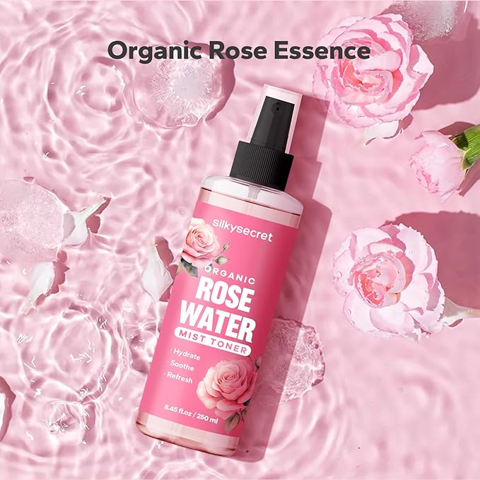 Organic Rose Water Spray (8.45 Fl Oz), Rosewater Spray for Face & Hair, Rose Water for Skin Care-GlimoraGlow