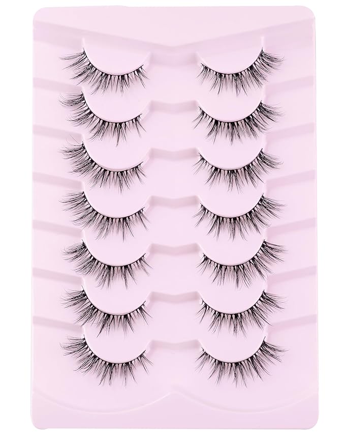Cat Eye Lashes Natural Fake Lashes Demi Wispies Eyelashes Natural Look Lashes Wispy False Eyelashes Fox Eye Strip Lashes 7 Pairs-GlimoraGlow
