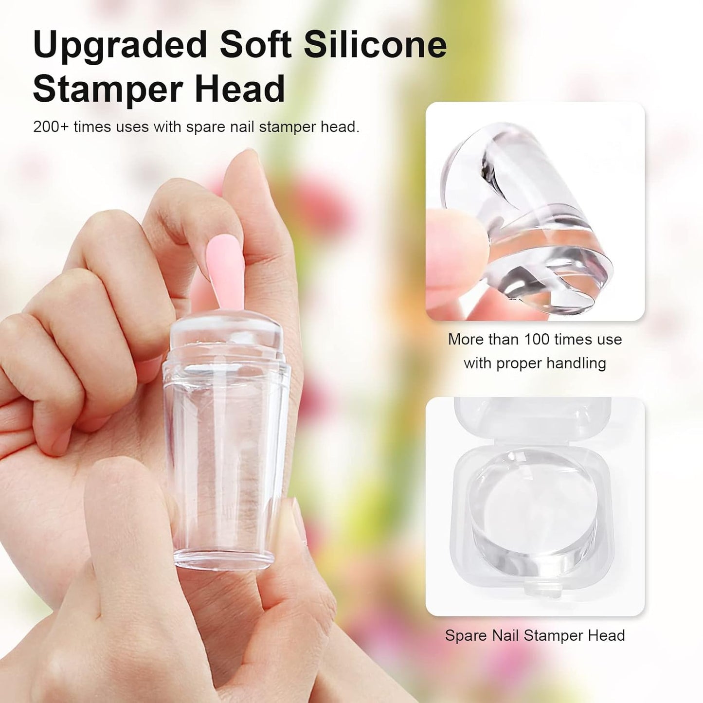 14PCS Nail Art Stamper Clear Silicone Nails Stamping Jelly with Scraper Transparent Visible Body DIY Manicure Nail Art Tool P-GlimoraGlow