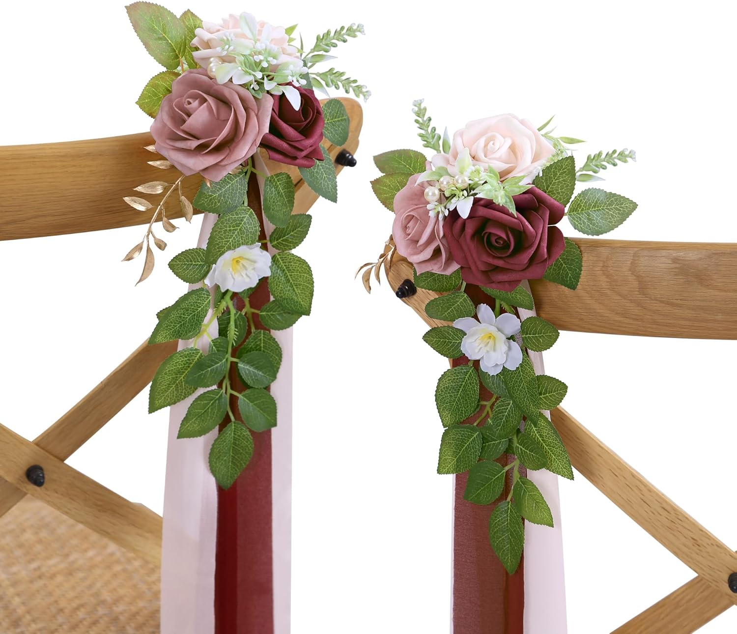 10 Wedding Aisle Decorations for Ceremony - Burgundy Chair Flowers for Aisle Decor - Church Pew Decorations