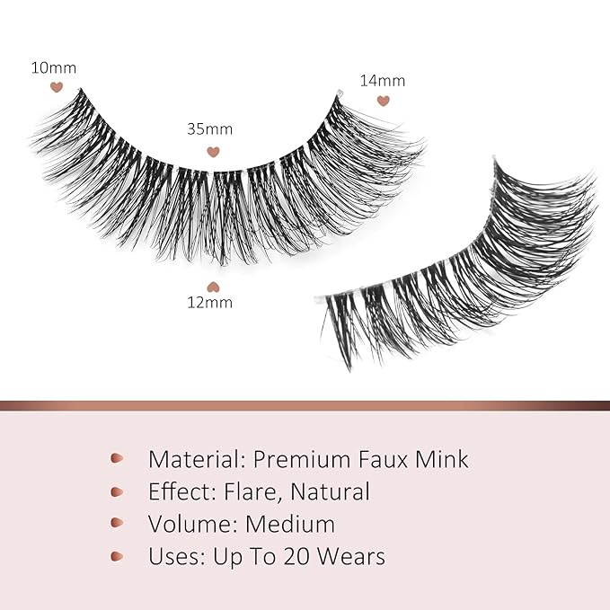 Onlyall Natural Eyelashes Mink False Eyelashes Natural Wispy Lashes Soft Clear Band Lashes Fluffy False Lashes 14MM A11-GlimoraGlow